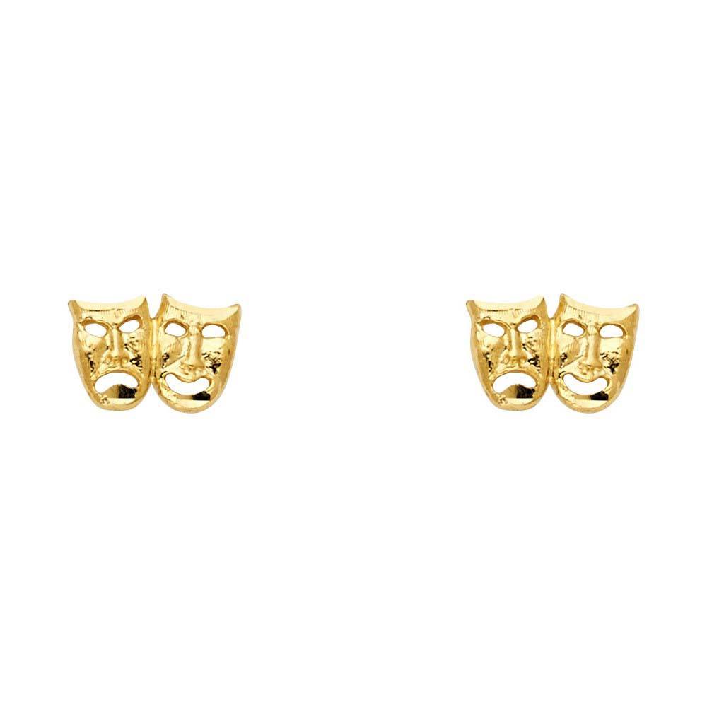 14K Yellow Gold 10mm Smile or Cry Face Post Earrings