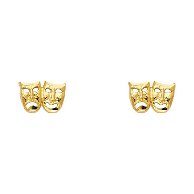 14K Yellow Gold 10mm Smile or Cry Face Post Earrings