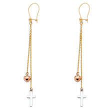 Load image into Gallery viewer, 14K Tri Color Cross Hanging Earrings