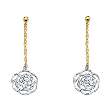 Load image into Gallery viewer, 14K Two Tone Gold Flower Hanging Earrings