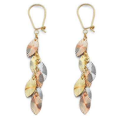 14K Tri Color Hanging Earrings