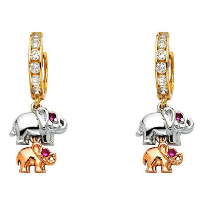 14K Tri Color Gold CZ Infinity Hanging Earrings