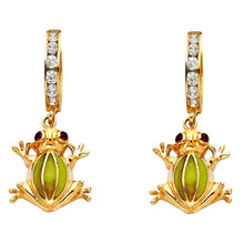 Load image into Gallery viewer, 14K Yellow Gold Frog CZ Hanging Huggies Earrings
