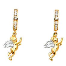 Load image into Gallery viewer, 14K Two Tone Gold CZ Hanging Huggies Earrings