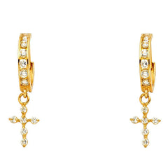 14K Yellow Gold CZ Hanging Huggies Earrings