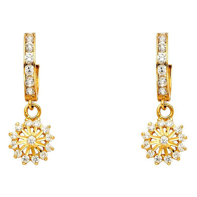 14K Yellow Gold CZ Hanging Huggies Earrings