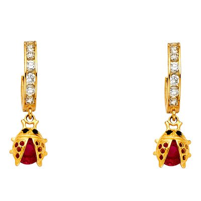 14K Yellow Gold CZ Hanging Huggies Earrings