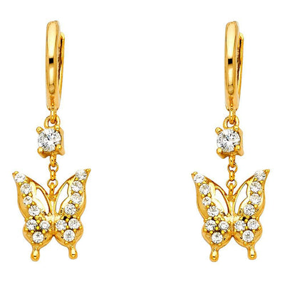 14K Yellow Gold CZ Hanging Huggies Earrings