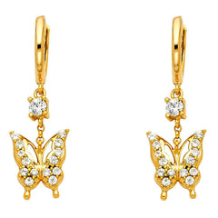 14K Yellow Gold CZ Hanging Huggies Earrings