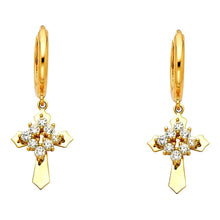 Load image into Gallery viewer, 14K Yellow Gold CZ Hanging Huggies Earrings