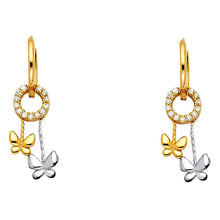 Load image into Gallery viewer, 14K Two Tone Gold CZ Hanging Huggies Earrings