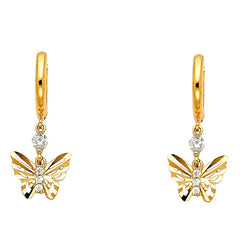 14K Yellow Gold CZ Hanging Huggies Earrings