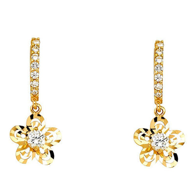14K Yellow Gold CZ Hanging Huggies Earrings