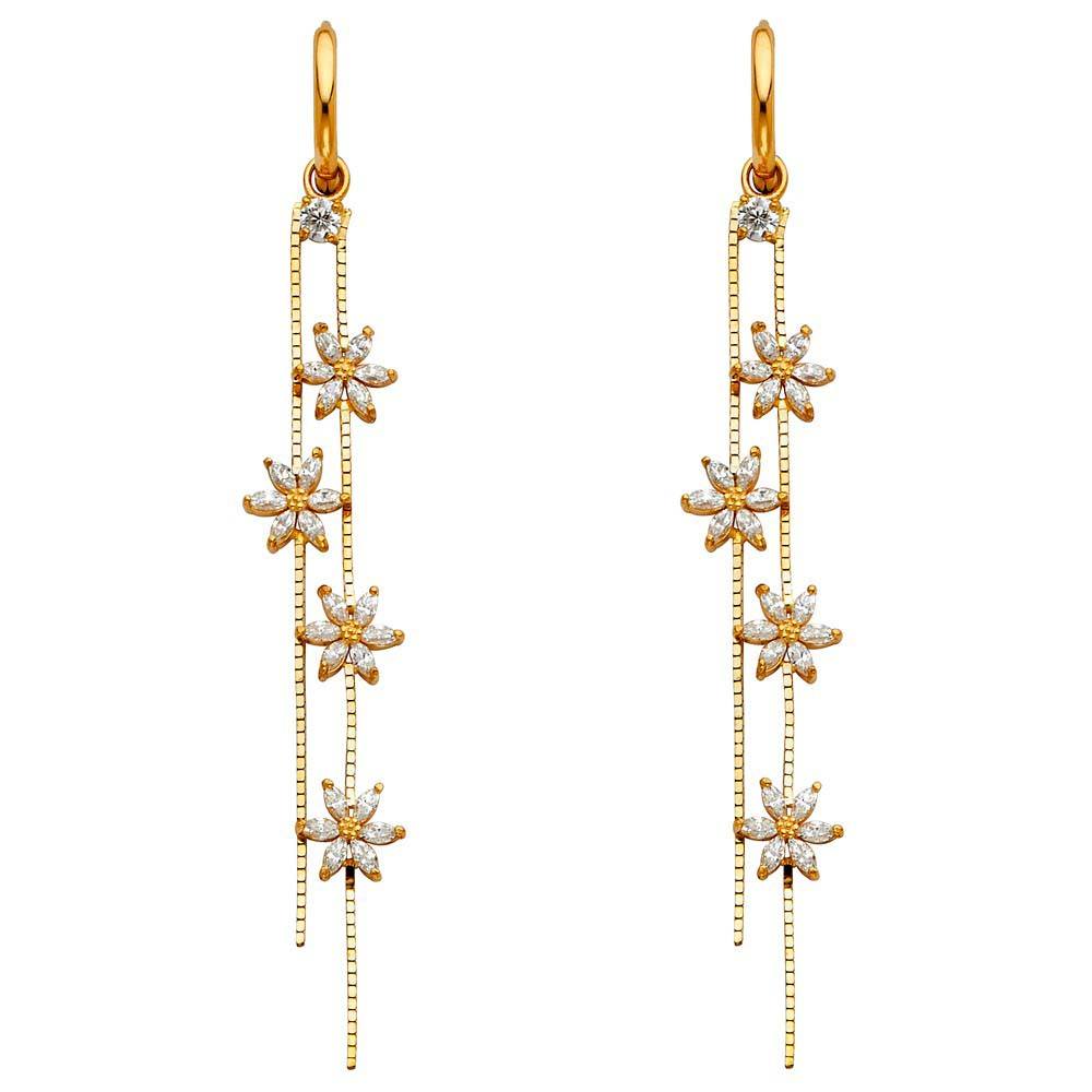 14K Yellow Gold CZ Hanging Huggies Earrings