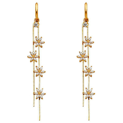 14K Yellow Gold CZ Hanging Huggies Earrings
