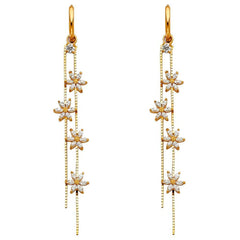 14K Yellow Gold CZ Hanging Huggies Earrings