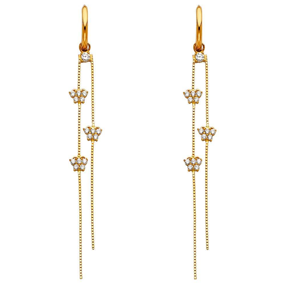 14K Yellow Gold CZ Hanging Huggies Earrings