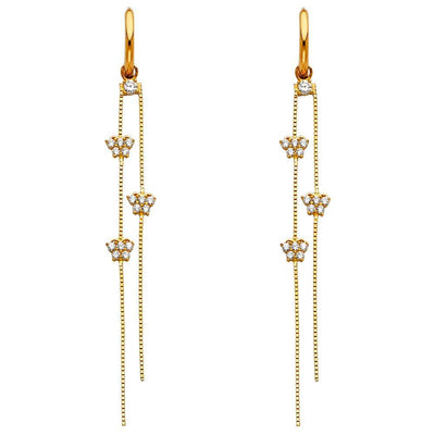 14K Yellow Gold CZ Hanging Huggies Earrings