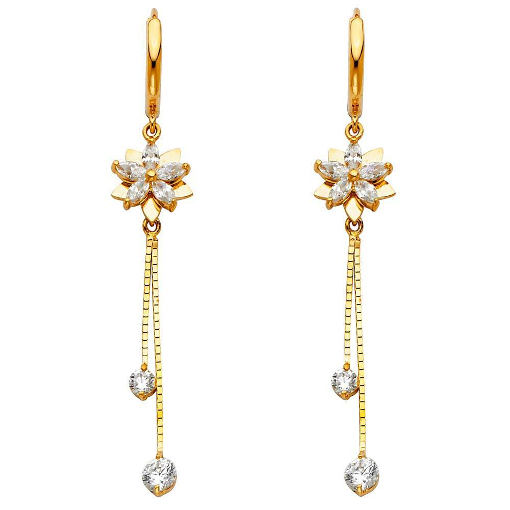 14K Yellow Gold CZ Hanging Huggies Earrings