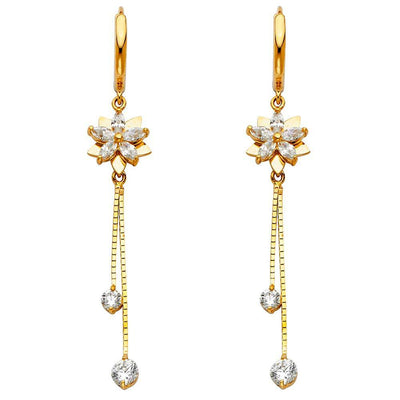 14K Yellow Gold CZ Hanging Huggies Earrings