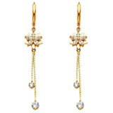 14K Yellow Gold CZ Hanging Huggies Earrings