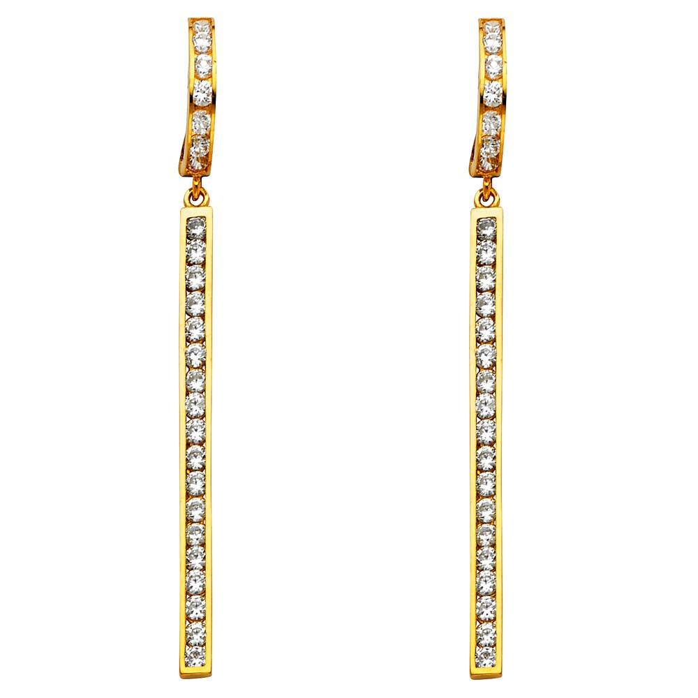 14K Yellow Gold CZ Hanging Huggies Earrings
