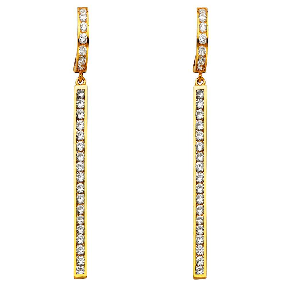 14K Yellow Gold CZ Hanging Huggies Earrings