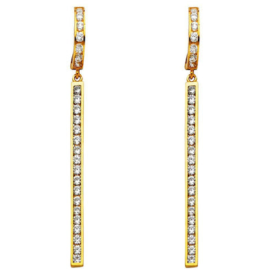 14K Yellow Gold CZ Hanging Huggies Earrings