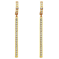 14K Yellow Gold CZ Hanging Huggies Earrings