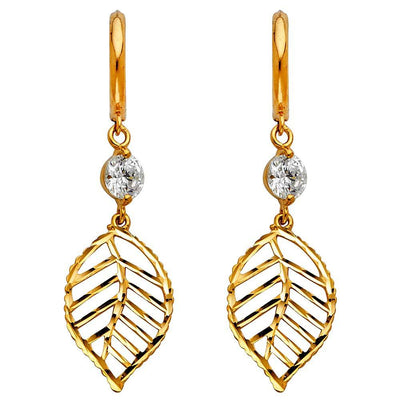 14K Yellow Gold CZ Hanging Huggies Earrings