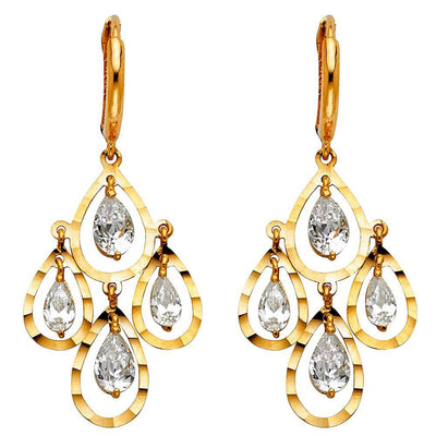 14K Yellow Gold CZ Hanging Huggies Earrings