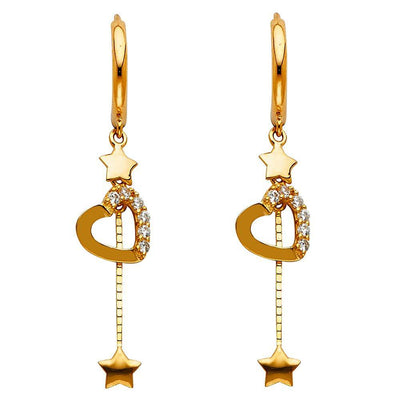 14K Yellow Gold CZ Hanging Huggies Earrings