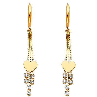 14K Yellow Gold CZ Hanging Huggies Earrings