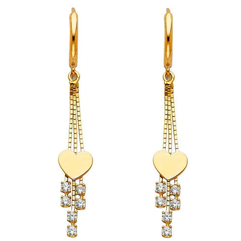 14K Yellow Gold CZ Hanging Huggies Earrings