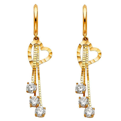 14K Yellow Gold CZ Hanging Huggies Earrings