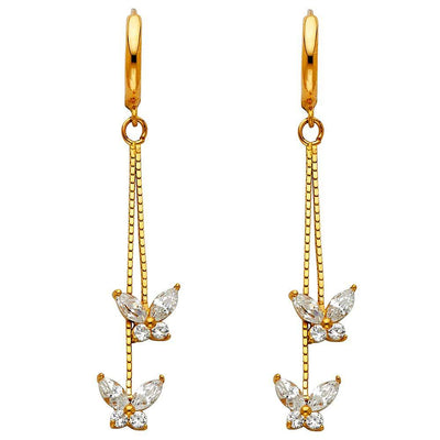 14K Yellow Gold CZ Hanging Huggies Earrings