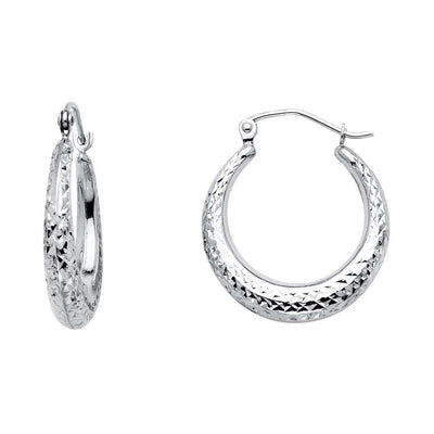 14K White Gold 4mm Diamond Cut Hoop Earrings