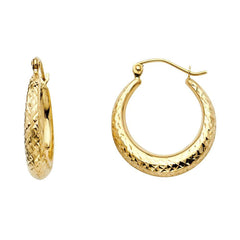 14K Yellow Gold 4mm Diamond Cut Hoop Earrings