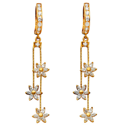 14K Yellow Gold CZ Hanging Huggies Earrings