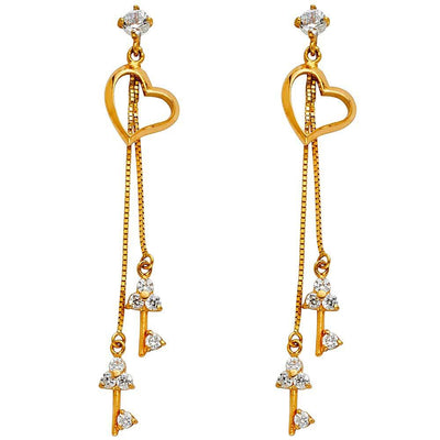 14K Yellow Gold CZ Hanging Huggies Earrings