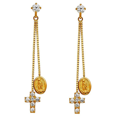 14K Yellow Gold CZ Hanging Huggies Earrings
