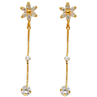 14K Yellow Gold CZ Hanging Huggies Earrings