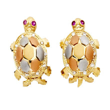 Load image into Gallery viewer, 14K Tri Color Gold Turtle Earrings With Clip Lock
