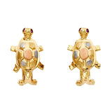 14K Tri Color Gold Turtle Earrings With Clip Lock