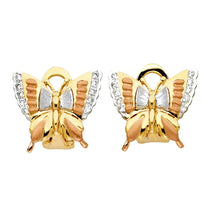 Load image into Gallery viewer, 14K Tri Color Gold Butterfly Earrings WithClip Lock