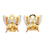 14K Tri Color Gold Butterfly Earrings WithClip Lock