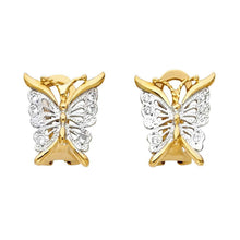 Load image into Gallery viewer, 14K Two Tone Gold Butterfly Earrings WithClip Lock