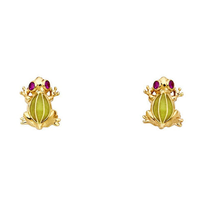 14K Yellow Gold Frog Post Earrings