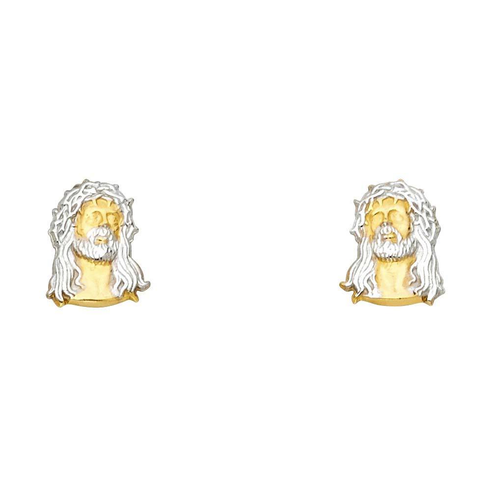 14K Two Tone Gold Jesus Face Post Earrings