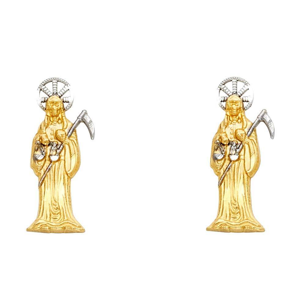 14K Two Tone Gold Santa Muerte Post Earrings